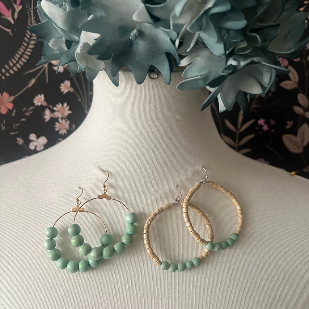 2 pair - light green/tan hoop earrings